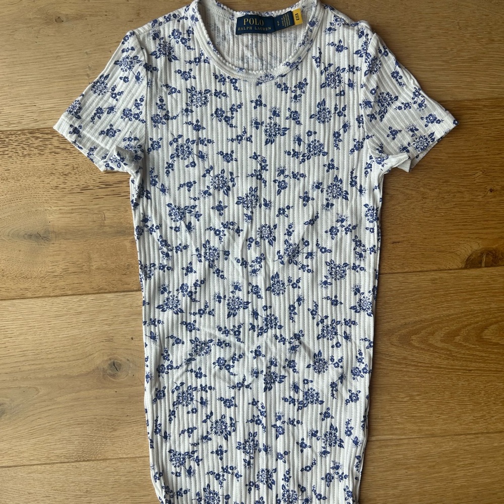 Ralph Lauren Blue Floral Ribbed Tee